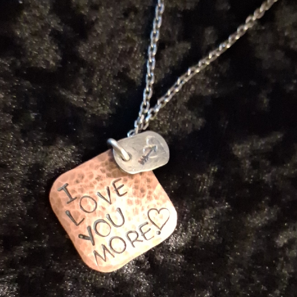 Silver 925 & Copper 'I Love You More' Pendant Necklace. 18 In Long.